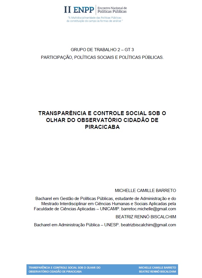 Observatório Cidadão de Piracicaba é tema de artigo acadêmico.